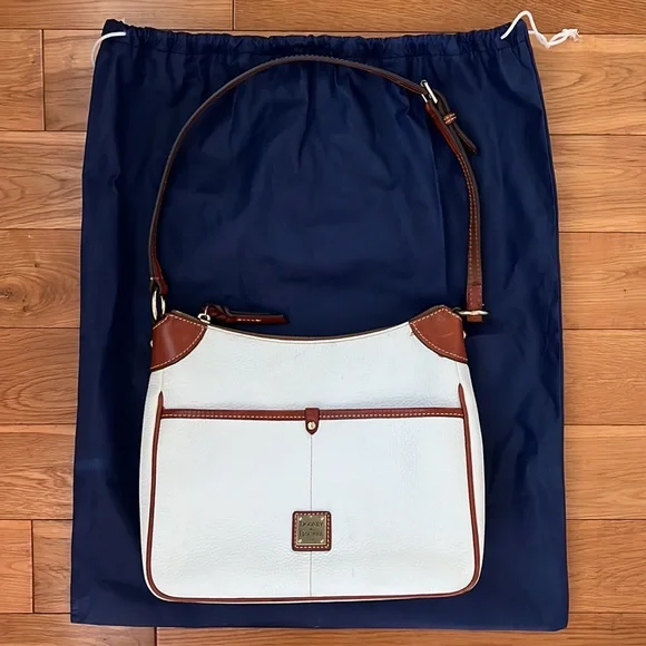 Dooney and Bourke Pebbled Grain Leather Kimberly Handbag White and Cognac - Picture 2 of 15
